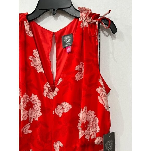New Vince Camuto Size 6 Floral Print Tie Shoulder Chiffon Dress Red - Picture 11 of 15